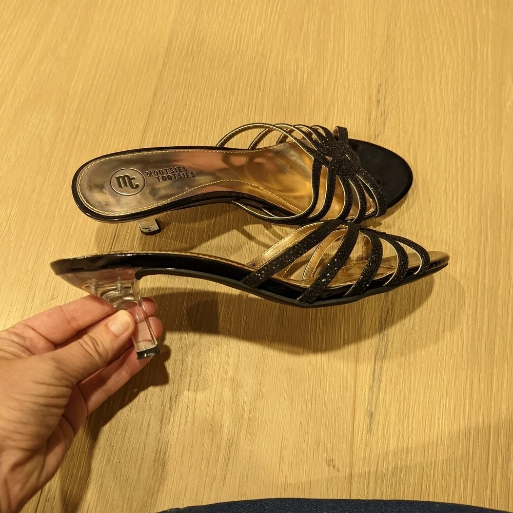 Women's Black Strappy Kitten Heels